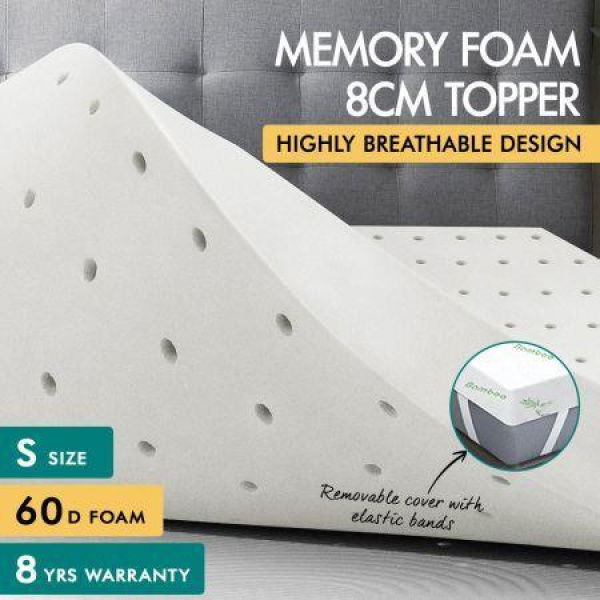 S.E. Memory Foam Topper Ventilated Mattress Bed Bamboo Cover Underlay 8 Cm Single.