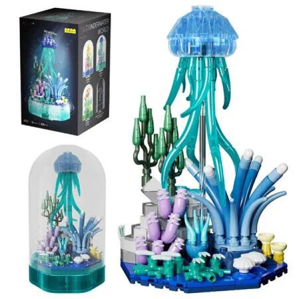 Sea Creature Collections Jellyfish Building Sets with Seaweed and Coral 405 PCS Natural Style Ocean STEM Toy Music Box with Lights