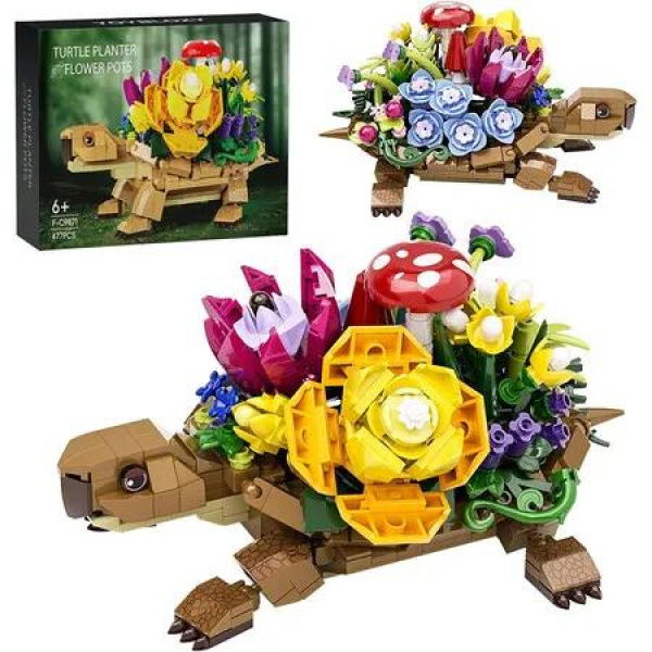 Sea Turtle Succulent Planter Building Set, Compatible with Lego Turtle Flowers Pot Building Kit, for 6 Up Girls, Women