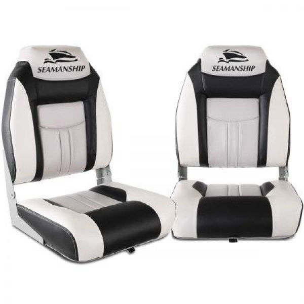 Seamanship Set Of 2 Folding Swivel Boat Seats - Gray & Black