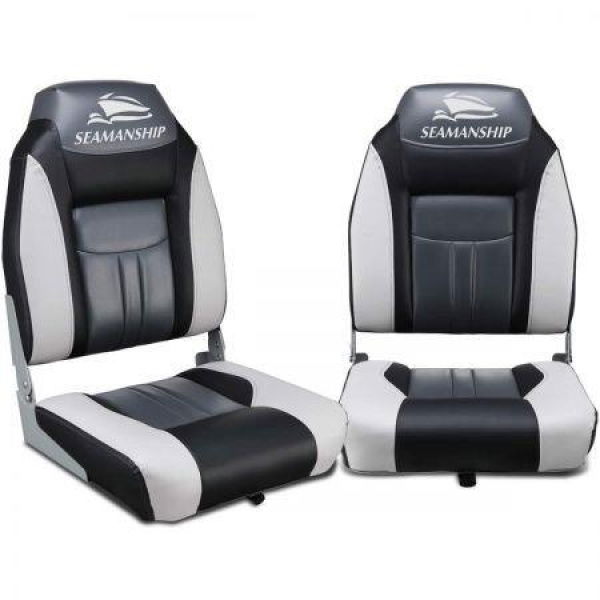 Seamanship Set Of 2 Folding Swivel Boat Seats - Gray & Black