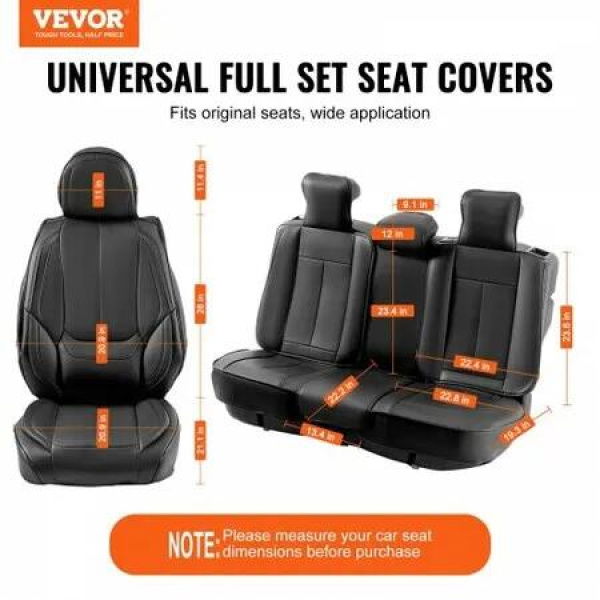 Seat Covers, Universal Car Seat Covers Full Set Seats, Front and Rear Seat, 13pcs Faux Leather Seat Cover, Full Enclosed Design, Detachable Headrest and Airbag Compatible, for Most Car SUV Truck