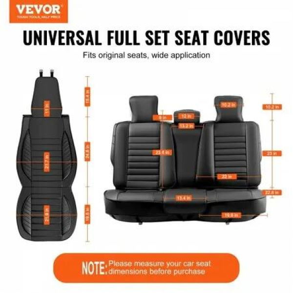 Seat Covers, Universal Car Seat Covers Full Set Seats, Front and Rear Seat, 9pcs Faux Leather Seat Cover, Semi-enclosed Design, Detachable Headrest and Airbag Compatible, for Most Car SUV Truck