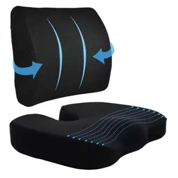 Seat Cushion and Lumbar Support Pillow for Office Chair,Memory Foam Car Seat Cushions Back Support Pillows of Back,Tailbone and Sciatic Nerveï¼ˆBlackï¼‰