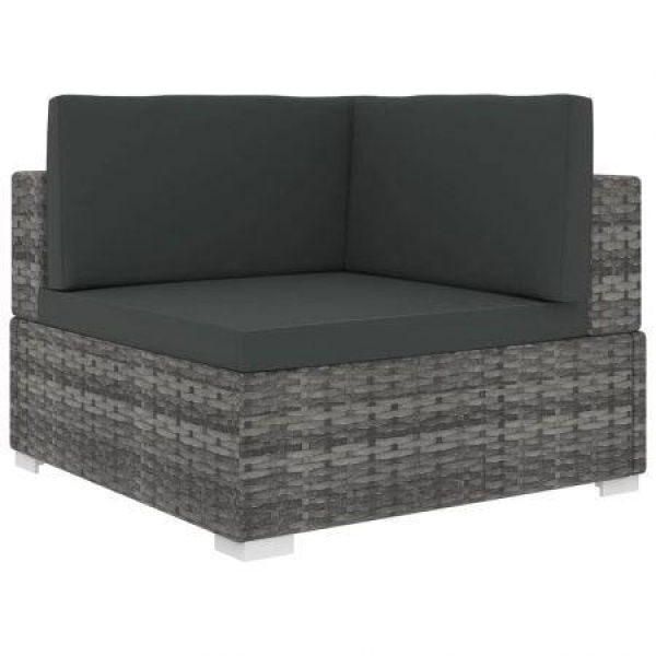 Sectional Corner Chair With Cushions Poly Rattan Grey