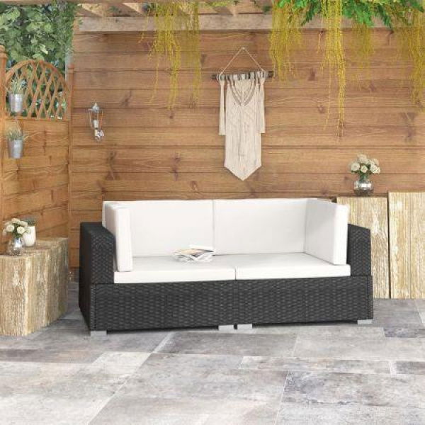 Sectional Corner Chairs 2 Pcs With Cushions Poly Rattan Black