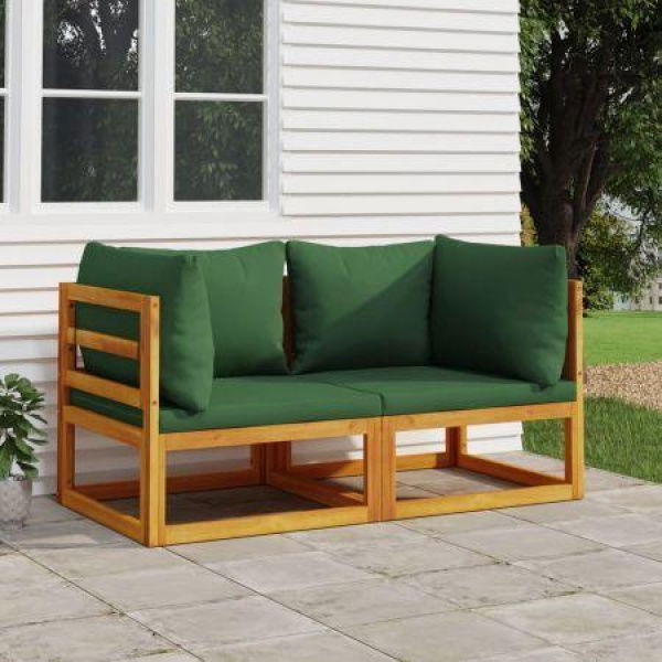 Sectional Corner Sofas 2 Pcs With Green Cushions Solid Wood Acacia