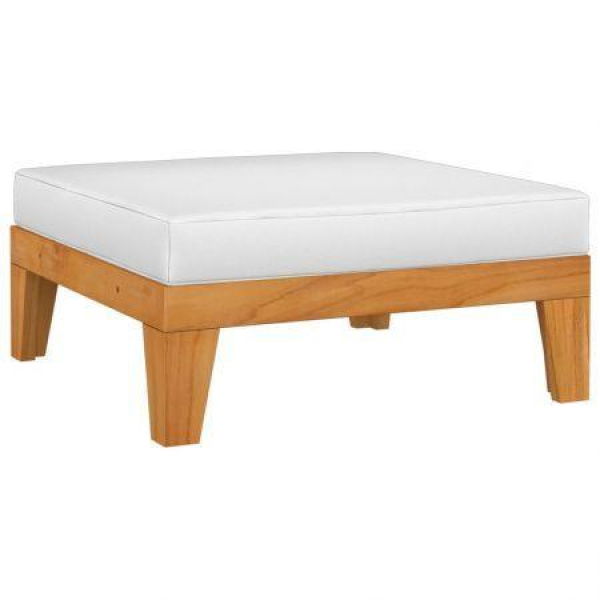 Sectional Footrest With Cream White Cushion Solid Acacia Wood