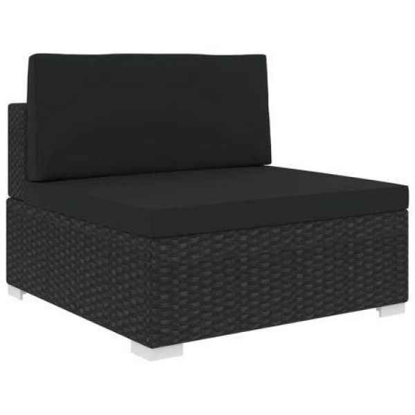 Sectional Middle Seat With Cushions Poly Rattan Black