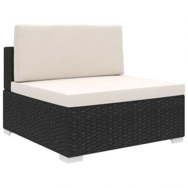 Sectional Middle Seat With Cushions Poly Rattan Black