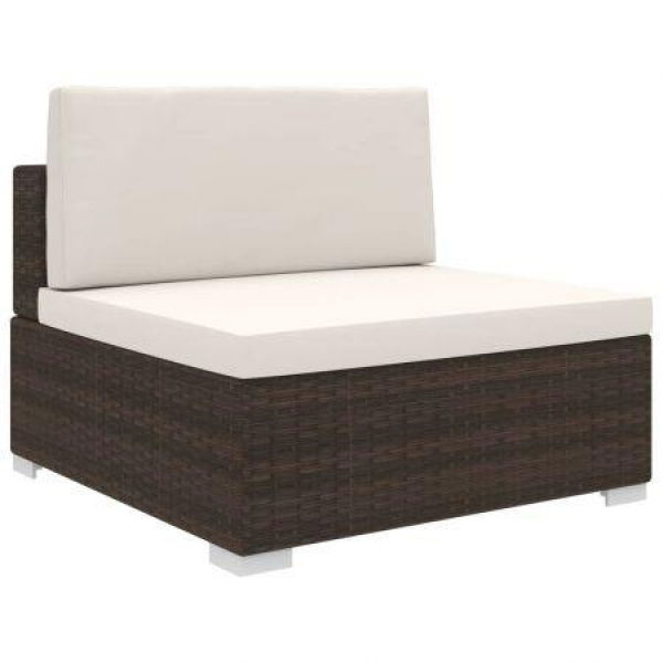 Sectional Middle Seat With Cushions Poly Rattan Brown