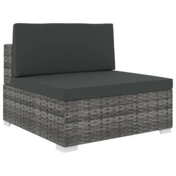 Sectional Middle Seat With Cushions Poly Rattan Grey