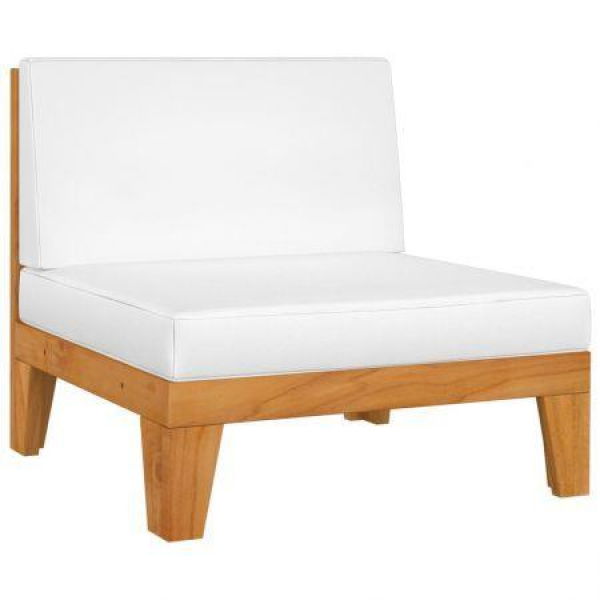 Sectional Middle Sofa & Cream White Cushions Solid Acacia Wood.