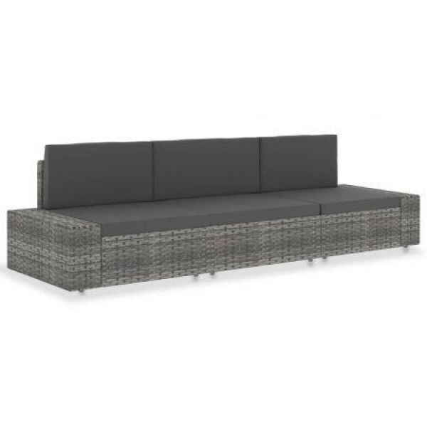 Sectional Sofa 3-Seater Poly Rattan Grey