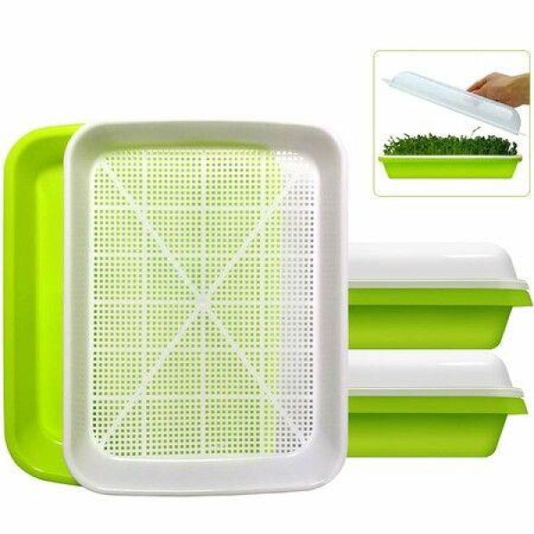 Seed Sprouter Tray BPA-free PP Soil-free Big Capacity Healthy Wheatgrass Grower Sprouting Container Kit With Lid (2 Pack Green).