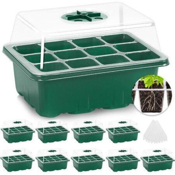 Seed Starter Tray Seed Starter Kit With Humidity Dome (120 Cells Total Tray) Seed Starting Trays Plant Starter Kit And Base Mini Greenhouse Germination Kit For Seeds Growing Starting (10 Pack Green)