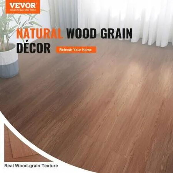 Self Adhesive Vinyl Floor Tiles 36 x 6 inch 36 Tiles 2.5mm Thick Peel & Stick Deep Brown Wood Grain DIY Flooring