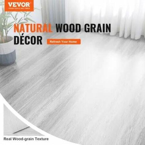 Self Adhesive Vinyl Floor Tiles 36 x 6 inch 36 Tiles 2.5mm Thick Peel & Stick Light Gray Wood Grain DIY Flooring