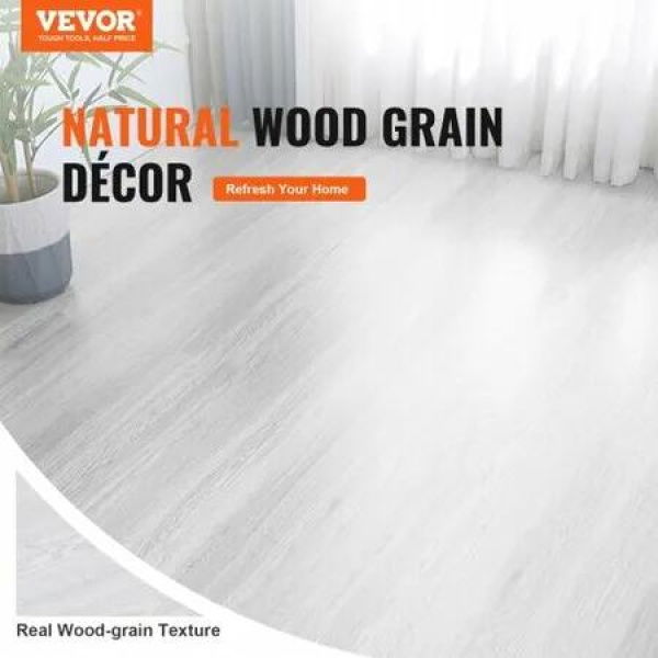 Self Adhesive Vinyl Floor Tiles 390 x 23.6 inch 1.5mm Thick Peel & Stick Light Gray Wood Grain DIY Flooring