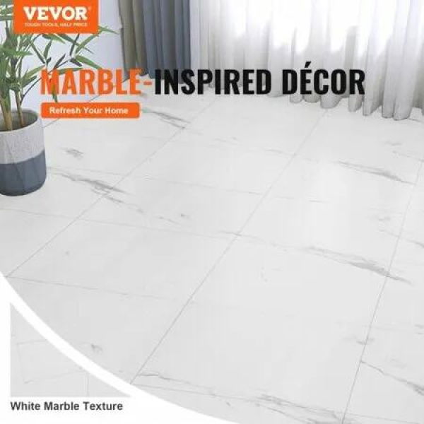 Self Adhesive Vinyl Floor Tiles 390 x 23.6 inch 1.5mm Thick Peel & Stick White Marble Texture DIY Flooring