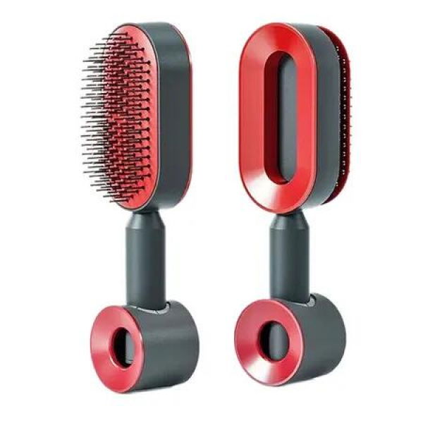 Self-Cleaning Hair Brush 3D Air Cushion Design, Detangling Paddle Brush with Holder 1 Pack Red