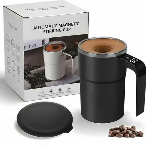 Self-stirring Coffee Mug Magnetic Stirring Cup Rechargeable Automatic Mixing Cup w/LCD Thermometer,Black