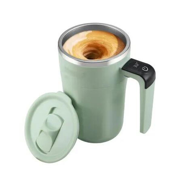 Self Stirring Coffee Mug with Temperature Display, Rechargeable Electric Magnetic Auto Stirring Coffee Mug with Lid for Coffee and Milk, Green