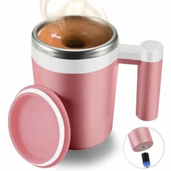 Self Stirring Mug,Rechargeable Auto Magnetic Coffee Mug with 2Pc Stir Bar,Waterproof Automatic Mixing Cup Pink