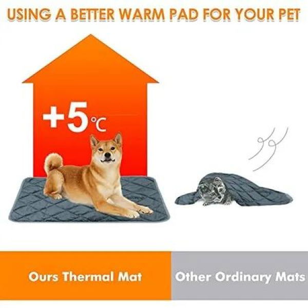 Self-Warming Pet Mat for XL Dogs: 115X72cm Thermal Dog Crate Pad for Indoor and Outdoor Use (Grey)