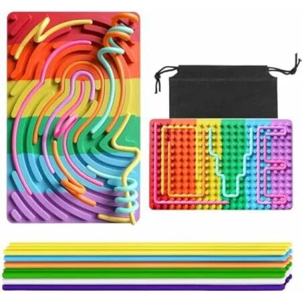 Sensory Activity Board for Kid Busy Board Sensory Fidget Montessori Toy Relaxing Stress Colored Silicone Rod Travel Toy Gift Color Colorful