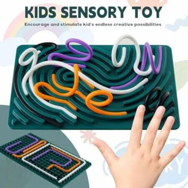 Sensory Activity Board for Kid Busy Board Sensory Fidget Montessori Toy Relaxing Stress Colored Silicone Rod Travel Toy Gift Color Green