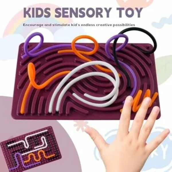 Sensory Activity Board for Kid Busy Board Sensory Fidget Montessori Toy Relaxing Stress Colored Silicone Rod Travel Toy Gift Color Red