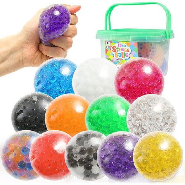 Sensory Stress Balls Set For Kids And Adults - 12 Pack Water Bead Filled Balls For Relax Decompress And Focus - Squishy Toy