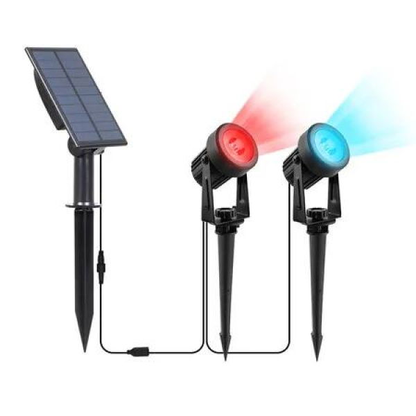 Set of 1 RGB Light Solar Spotlights 2 in 1 with IP65 Waterproof Adjustable Lighting for Outdoor Garden Backyard Driveway Patio