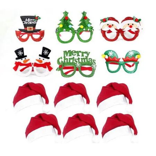 Set of 12 Christmas Glasses Frames And Hat Set Christmas Party Supplies Photo Booth Props Party Ideal Birthday Christmas Gifts