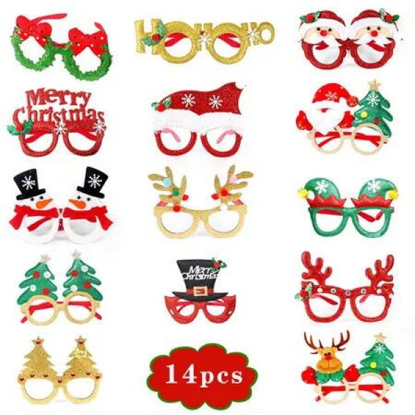 Set of 14 Christmas Glitter Eyeglasses Party Favors for Kids Holiday Decoration Glasses Ideal Birthday Christmas Gift