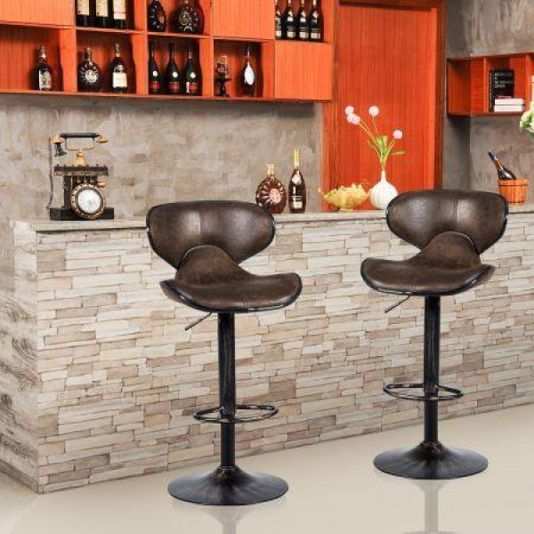 Set Of 2 Adjustable Swivel Bar Stools With Footrests & Backrests.