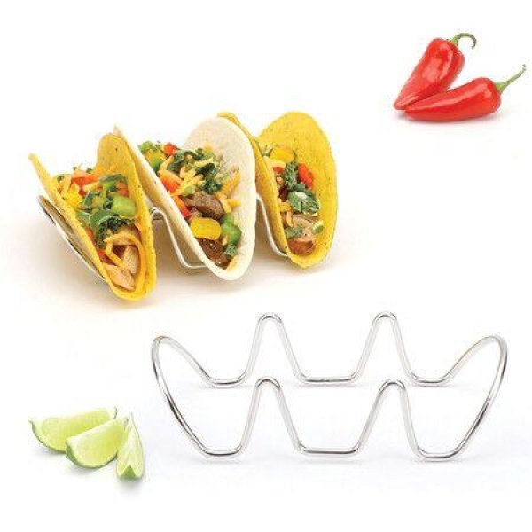 Set of 2 High Quality Stainless Steel Stackable Taco Holders, Each Rack Holds 3 Hard or Soft Tacos