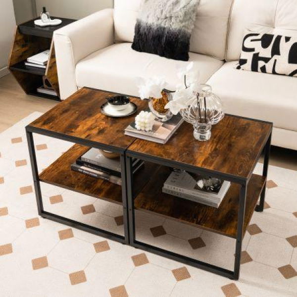 Set Of 2 Industrial Coffee Tables For Living Room Bedroom Hallway