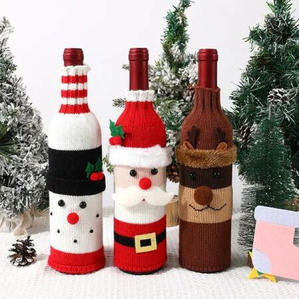 Set of 3 Christmas Wine Bottles Festive Creative Red Wine Set for Hotel and Restaurant Table Decorations