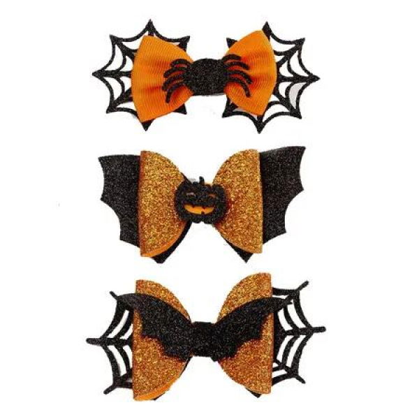 Set of 3 Halloween Hair Bows Clips Pumpkin Ghost Spider Themed Hair Barrettes for Girls' Festive Parties