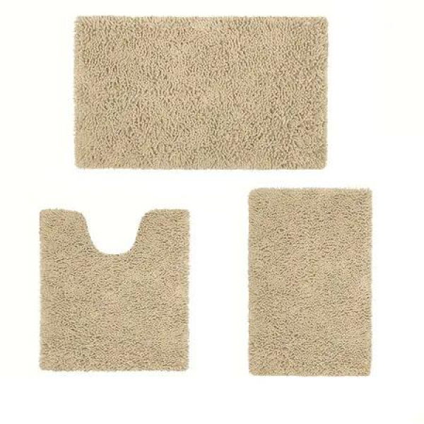 Set of 3 Ultra Soft Non Slip Chenille Absorbent Shaggy Bath Mat Rugs for Bathroom Tub Shower Toilet Camel