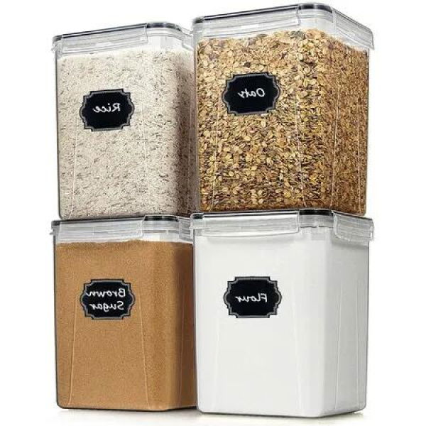 Set of 4 BPA-Free 5.2L Food Storage Containers with Airtight Lids, Labels, Markers, and Spoons