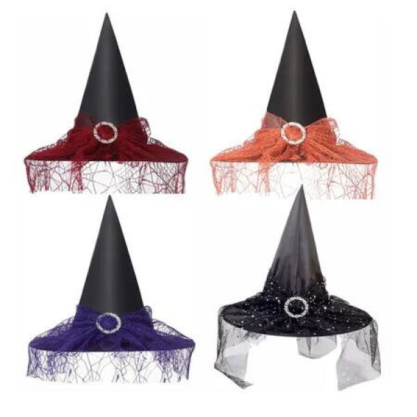 Set of 4 Different Color Witch Hats Foldable Wizard Hat for Women Halloween Costume Cosplay