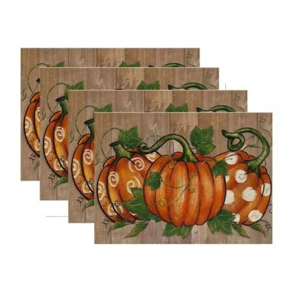 Set of 4 Pumpkins Halloween Placemats 25x32cm Seasonal Table Mats for Party and Kitchen Dining Decoration