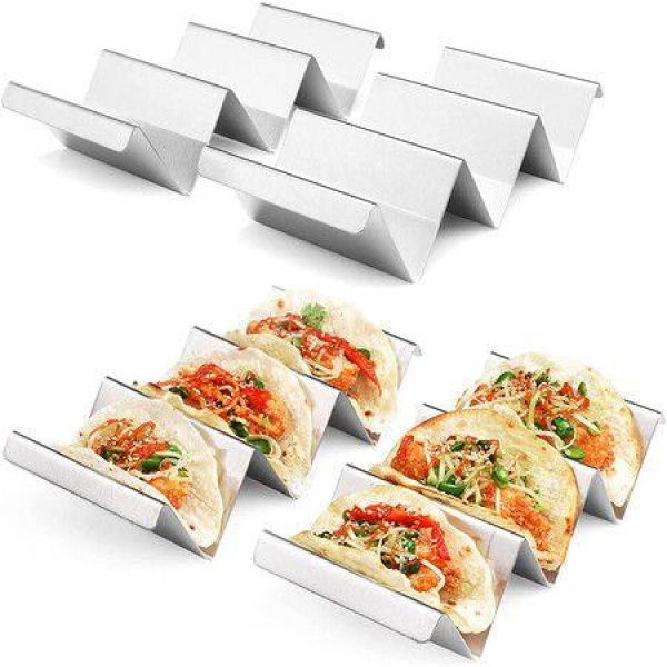 Set Of 4 Stainless Steel Oven Pan Style Taco Holders