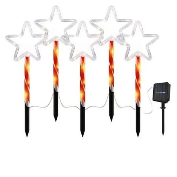 Set of 5 Christmas Stars Solar Path Lights8 LED Modes Outdoor Stake Lights ArtCreativity for Pathway and Backyard Decor