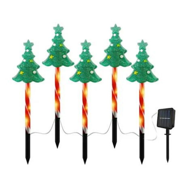 Set of 5 Christmas Tree Solar Path Lights8 LED Modes Outdoor Stake Lights ArtCreativity for Pathway and Backyard Decor