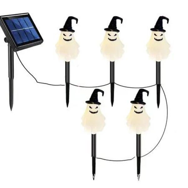 Set of 5 Ghost Solar Powered LED Ghost Yard 3D Waterproof Halloween Spooky Stakes for Home Decor