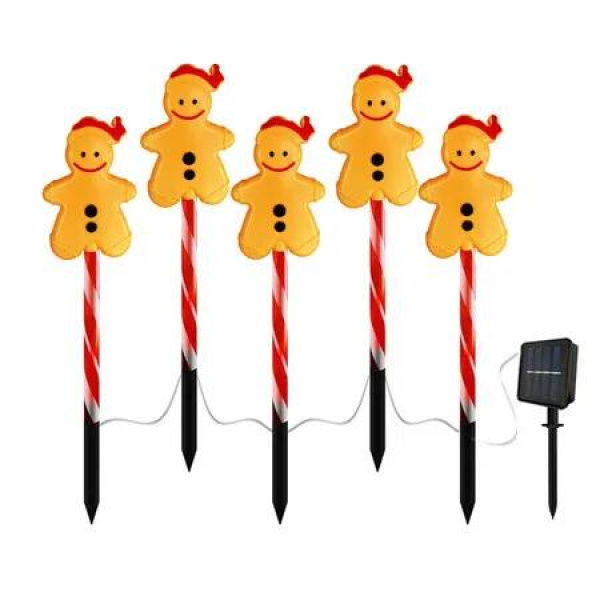 Set of 5 Gingerbread Man Solar Path Lights8 LED Modes Outdoor Stake Lights ArtCreativity for Pathway and Backyard Decor